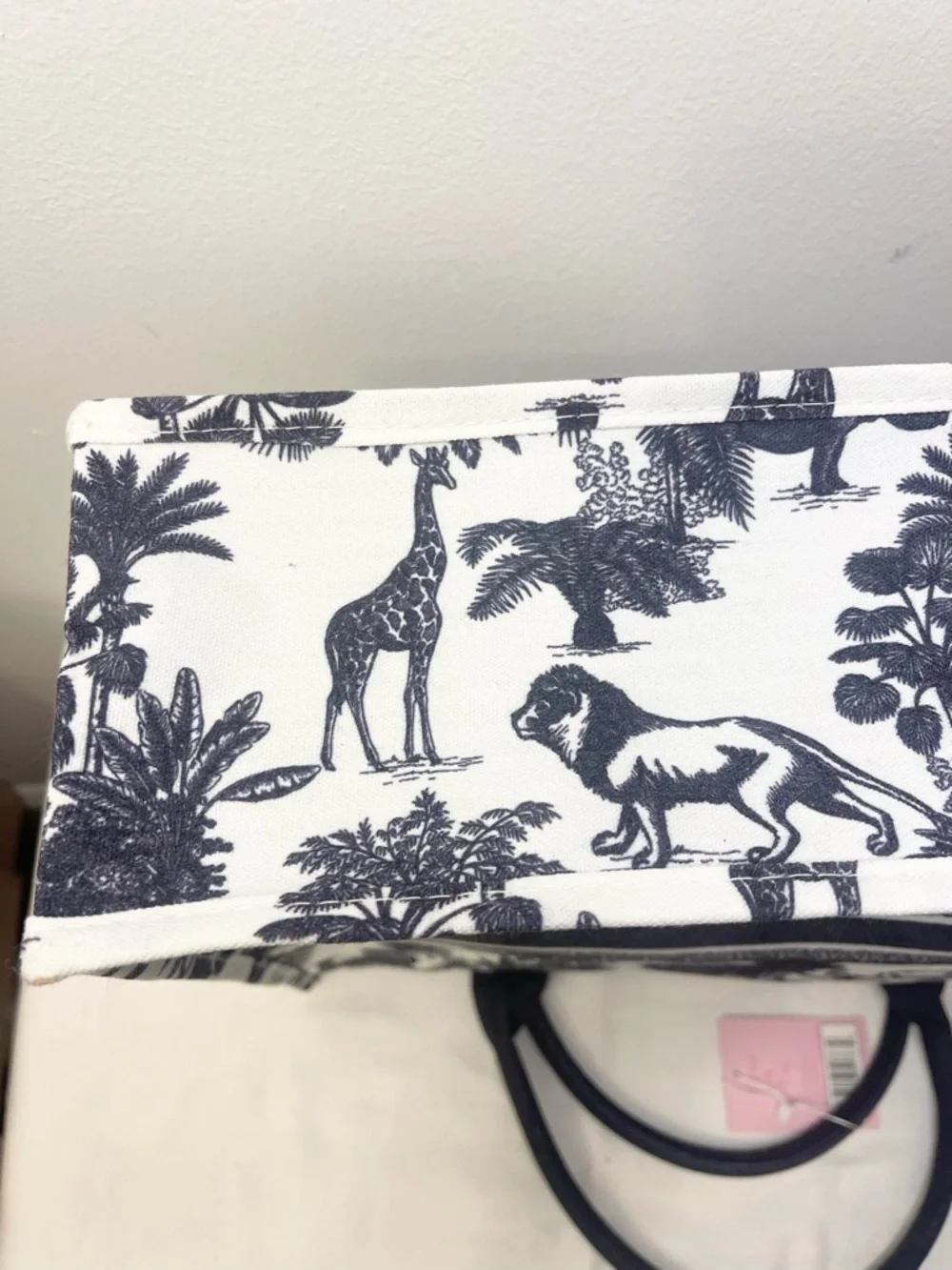Monochrome Safari Print Tote Bag with Blue Handles
